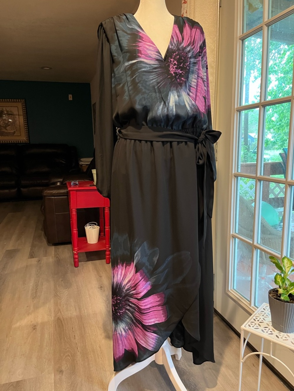 INC International Concepts Black Maxi Dress with Pink Floral Detail
